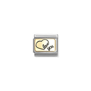 Nomination Classic Link Love You with heart on yellow-gold detail and black enamel – charm for Nomination Bracelets.