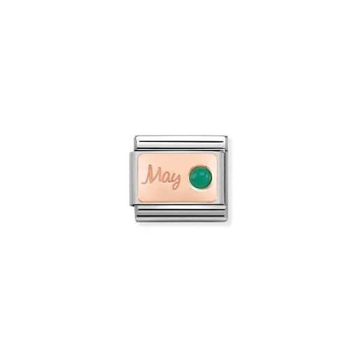 Nomination Classic Link May emerald birthstone charm on rose-gold plate engraved May, stainless steel, for Composable Nomination bracelets