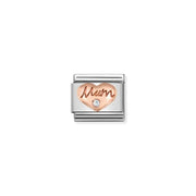 Nomination Classic Link with rose-gold ‘Mum’ heart and white cubic zirconia on stainless steel