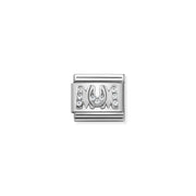 Nomination Classic Link with sterling-silver MUM letters set with white cubic zirconia on stainless steel.