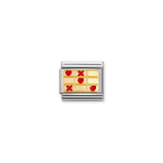 Nomination Classic Link with bonded yellow gold plate and red enamel hearts noughts and crosses, Classic size