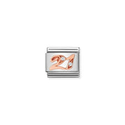 Nomination Classic Link charm showing rose-gold number 21 with white cubic zirconia on stainless steel.