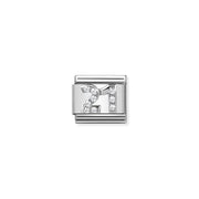 Nomination Classic Link number 21 in sterling silver with white cubic zirconia, Composable bracelet charm