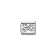 Nomination Classic Link number 30 in sterling silver with white cubic zirconia, Composable bracelet charm