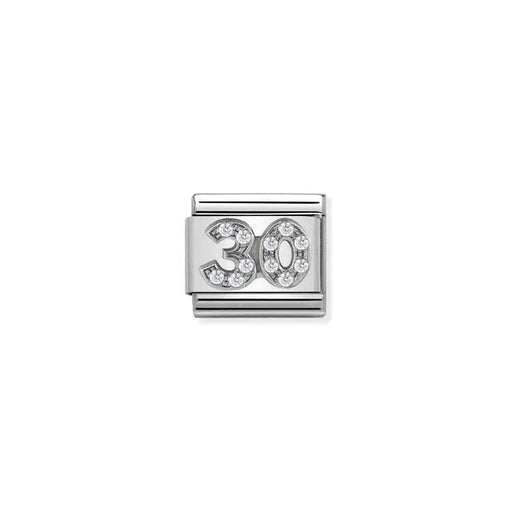 Nomination Classic Link number 30 in sterling silver with white cubic zirconia, Composable bracelet charm
