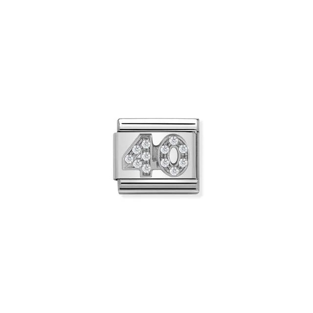 Nomination Classic Link number 40 in sterling silver with white cubic zirconia, Composable bracelet charm