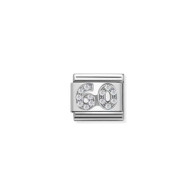 Nomination Classic Link number 60 in sterling silver with white cubic zirconia, Composable bracelet charm