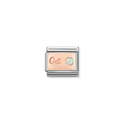 Nomination Classic Link October opal birthstone charm on rose-gold plate engraved Oct, stainless steel, for Composable Nomination bracelets