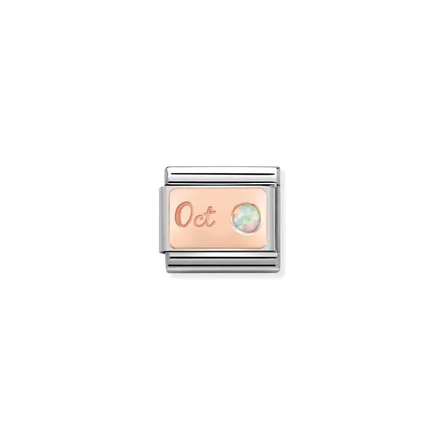 Nomination Classic Link October opal birthstone charm on rose-gold plate engraved Oct, stainless steel, for Composable Nomination bracelets