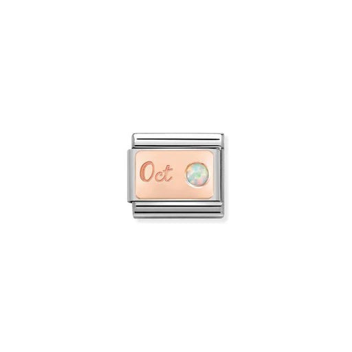 Nomination Classic Link October opal birthstone charm on rose-gold plate engraved Oct, stainless steel, for Composable Nomination bracelets