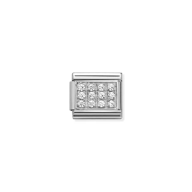 Nomination Classic Link pavé panel with white cubic zirconia in sterling silver, Composable bracelet charm