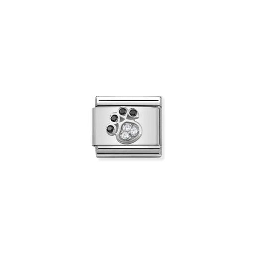 Nomination Composable Classic Link with sterling-silver paw print set with black and white cubic zirconia on stainless steel