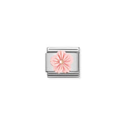 Nomination Classic Link charm with pink coral paste flower and rose-gold centre on stainless steel for Composable bracelet.