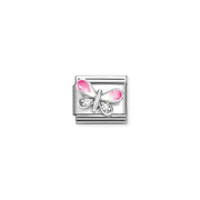 Nomination Classic Link with raised pink enamel butterfly and white CZ on stainless steel.