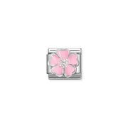 Nomination Classic Link with raised pink enamel flower and white CZ centre on stainless steel.