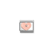 Close-up of Nomination Pink Heart Classic Link in stainless steel with sterling silver and pink synthetic stone