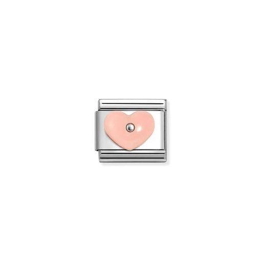Close-up of Nomination Pink Heart Classic Link in stainless steel with sterling silver and pink synthetic stone