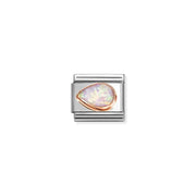 Nomination Classic Link with pink synthetic opal teardrop, left-facing, in bonded rose-gold bezel on stainless steel