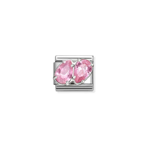 Nomination Classic Link Pink Twin Drops cubic zirconia charm