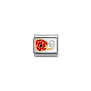 Nomination Classic Link poppy red enamel charm with single white cubic zirconia set in sterling silver on stainless steel, for Composable Nomination bracelets