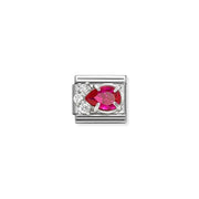 Nomination Classic Link with teardrop red cubic zirconia and white CZ cluster in sterling-silver setting on stainless steel, compatible with Composable Nomination bracelets