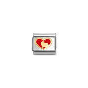 Nomination Classic Link with red enamel heart and small gold heart