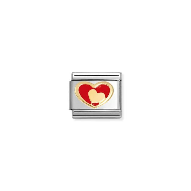 Nomination Classic Link with red enamel heart and small gold heart