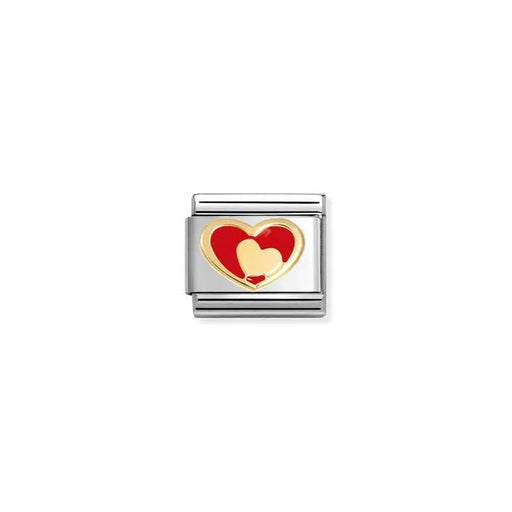 Nomination Classic Link with red enamel heart and small gold heart