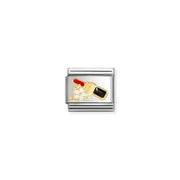 Nomination Classic Link with yellow-gold red lipstick and white flower enamel
