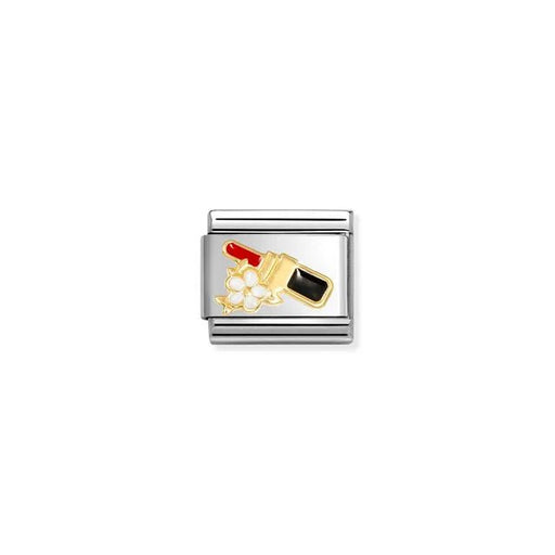 Nomination Classic Link with yellow-gold red lipstick and white flower enamel