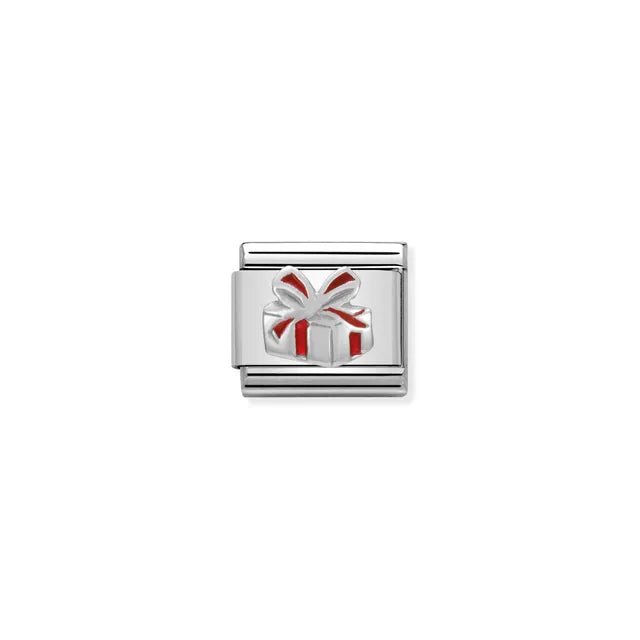Nomination Classic Link with silver present and red enamel ribbon