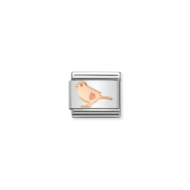 Nomination Classic Link with rose-gold bird and heart on stainless-steel base