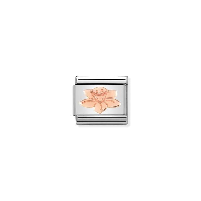 Nomination Classic Link with rose-gold daffodil on stainless-steel base