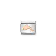 Nomination Classic Link with rose-gold dolphin and heart on stainless-steel base