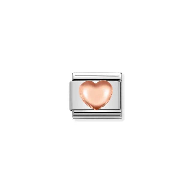 Nomination Classic Link with domed rose-gold heart on stainless-steel base