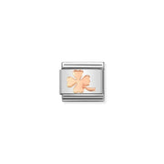 Nomination Classic Link with rose-gold four-leaf clover on stainless-steel base