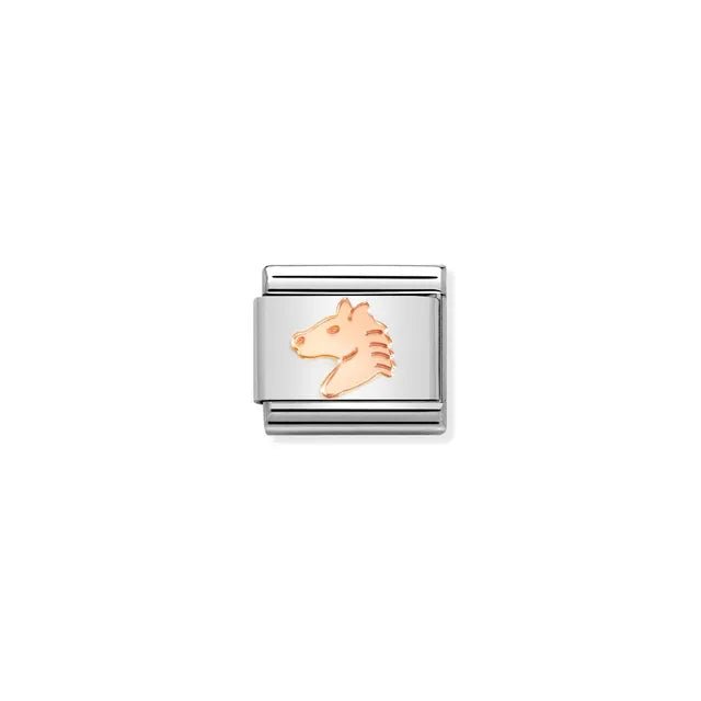 Nomination Classic Link with rose-gold horse head on stainless-steel base