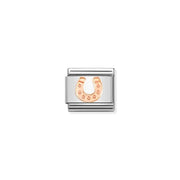 Nomination Classic Link with rose-gold horseshoe on stainless-steel base
