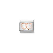 Nomination Classic Link with interlocking rose-gold hearts on stainless-steel base