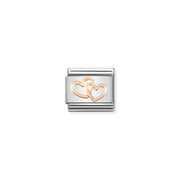 Nomination Classic Link with rose-gold intertwined hearts on stainless-steel base