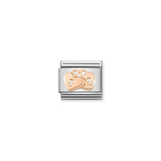 Nomination Classic Link with rose-gold padlock hearts on stainless-steel base