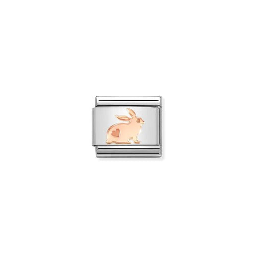 Nomination Classic Link with rose-gold rabbit and heart on stainless-steel base