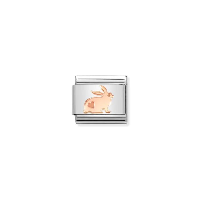 Nomination Classic Link with rose-gold rabbit and heart on stainless-steel base