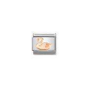 Nomination Classic Link with rose-gold swan and heart on stainless-steel base