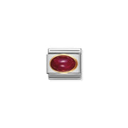 Nomination Classic Link ruby birthstone oval charm in yellow-gold bezel on stainless steel, compatible with Composable Nomination bracelets