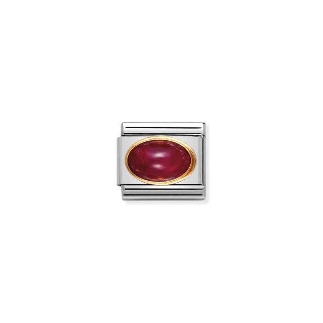 Nomination Classic Link ruby birthstone oval charm in yellow-gold bezel on stainless steel, compatible with Composable Nomination bracelets
