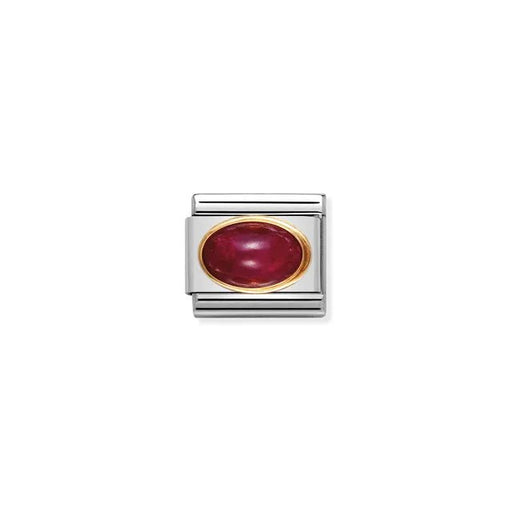 Nomination Classic Link ruby birthstone oval charm in yellow-gold bezel on stainless steel, compatible with Composable Nomination bracelets