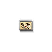 Nomination Classic Link Rudolph Reindeer enamel charm on yellow-gold plate, stainless steel, compatible with Composable Nomination bracelets