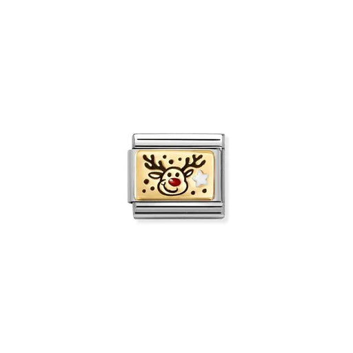 Nomination Classic Link Rudolph Reindeer enamel charm on yellow-gold plate, stainless steel, compatible with Composable Nomination bracelets