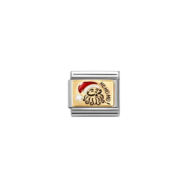 Nomination Classic Link Santa Ho Ho Ho enamel charm on yellow-gold plate, stainless steel, compatible with Composable Nomination bracelets